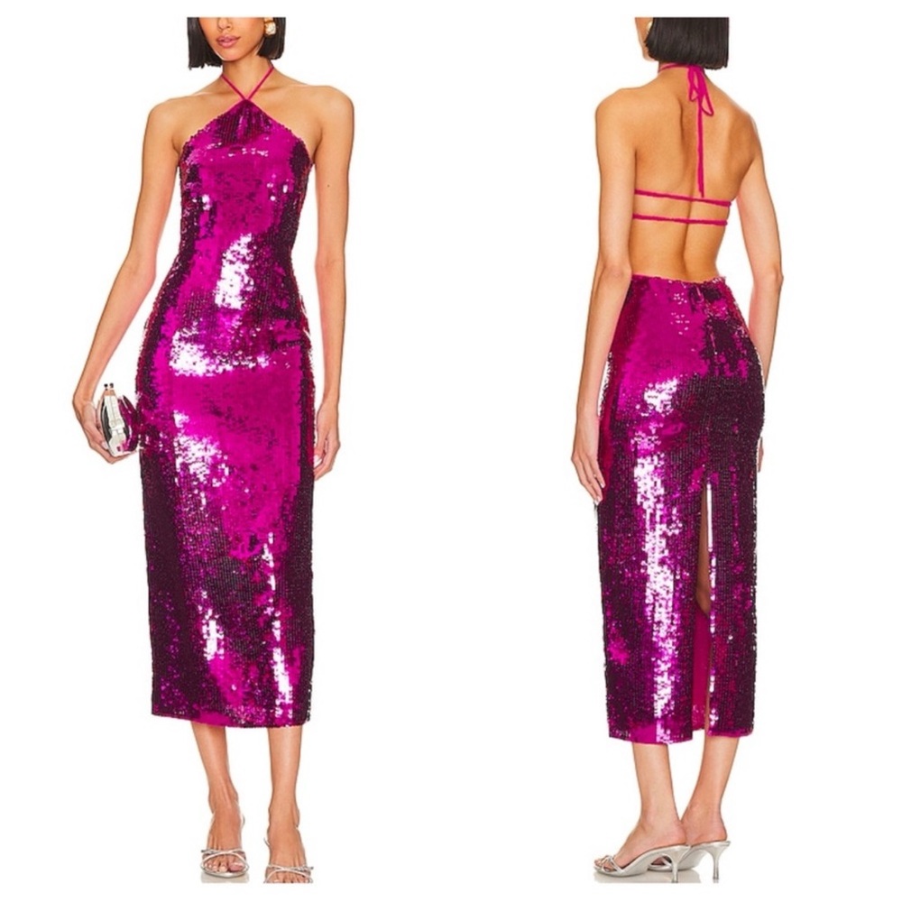 Cult Gaia Tasmina Dress Anemone Pink Sequin Halter Dress
